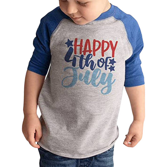 7 ate 9 Apparel Kids Patriotic 4th of July Shirt - Happy 4th of July Stars Blue