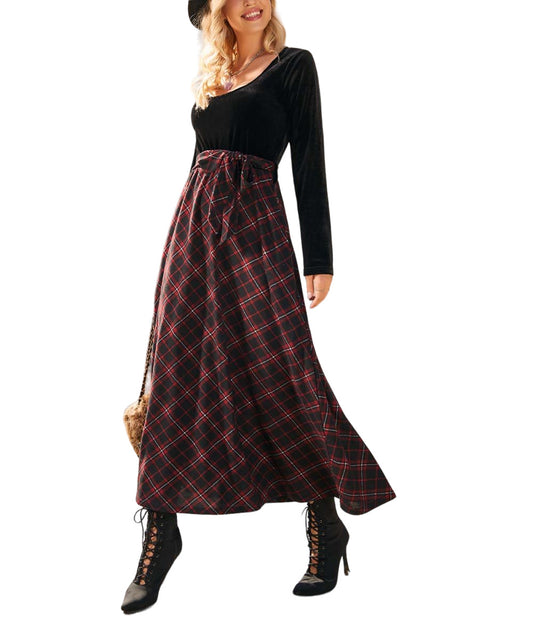 Suzanne Betro Dresses Black & Red Plaid Maxi Dress Size M
