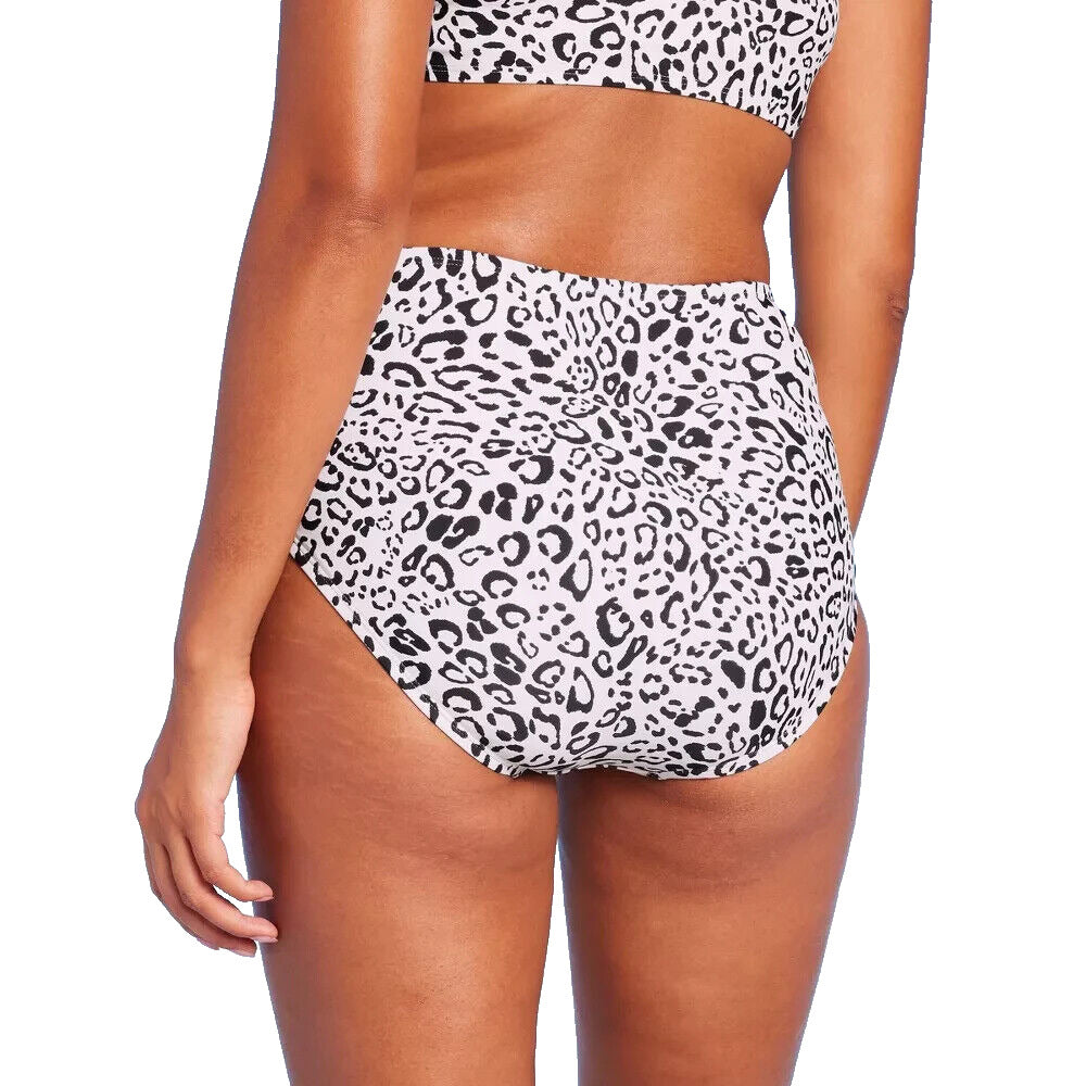 Women's Neutral Leopard Print High Waist Full Coverage Bikini Bottom S