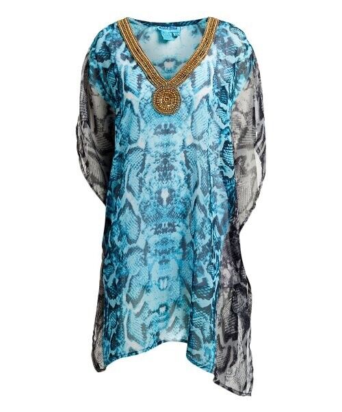 Turquoise Snake Beaded Cannes Caftan One Size