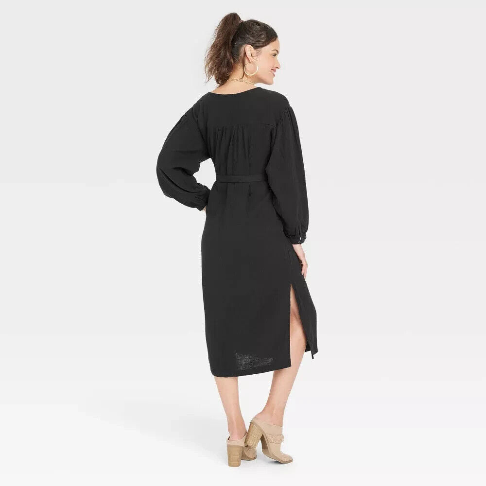 Women's Balloon Long Sleeve Tie-Front Shirtdress - Universal Thread Black XS