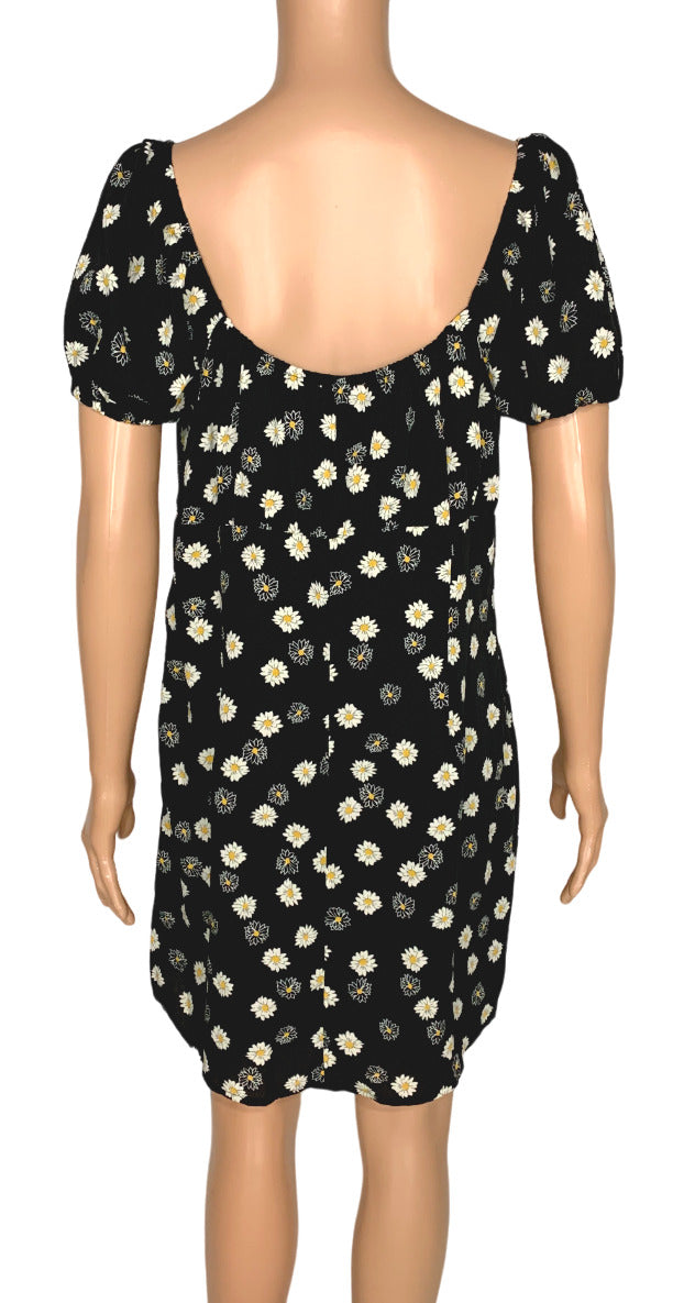 BP Ditsy Floral Tie Front Minidress in Black White Daisy at Nordstrom  Size XS