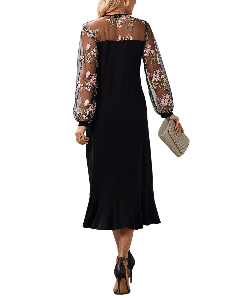 Suzanne Betro Dresses Black Floral Keyhole-Contrast Empire-Waist Midi Dress 4X