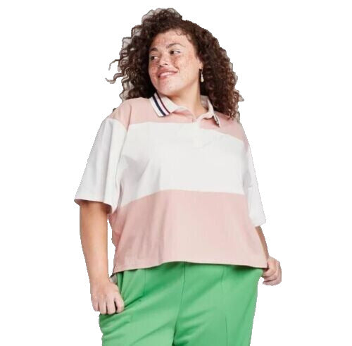 Women's Plus Size Short Sleeve Rugby Shirt  Wild Fable Pink 1X