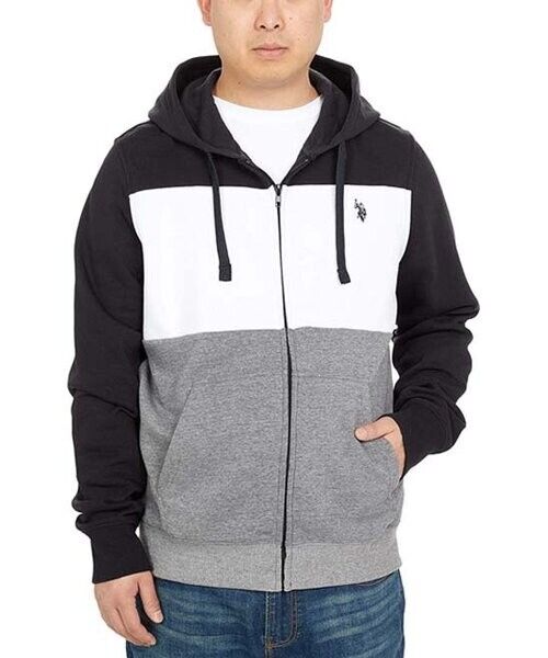U.S. Polo Assn. Black & Gray Color Block Zip-Up Hoodie Size L