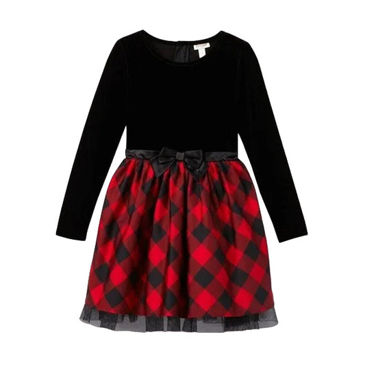Girls Velour Buffalo Check Long Sleeve Dress Cat & Jack Red/Black Size XS