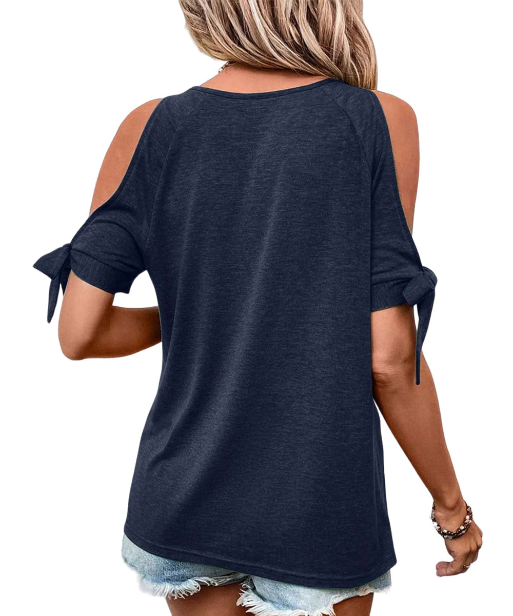 Floral Blooming Navy Short-Sleeve Keyhole Cutout Top Size XL