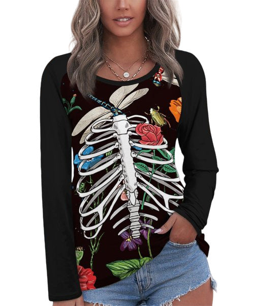 UDEAR Black & White Floral Skeleton Raglan Top Size 1X
