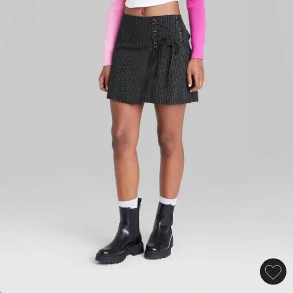 Women's Wrap Front Mini Skirt Wild Fable Black Pinstriped S