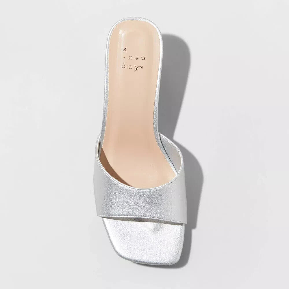Women's Lindie Mule Heels - A New Day Silver 9