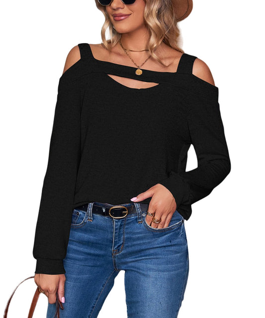 La Mode Black Long-Sleeve Cutout Top Size M