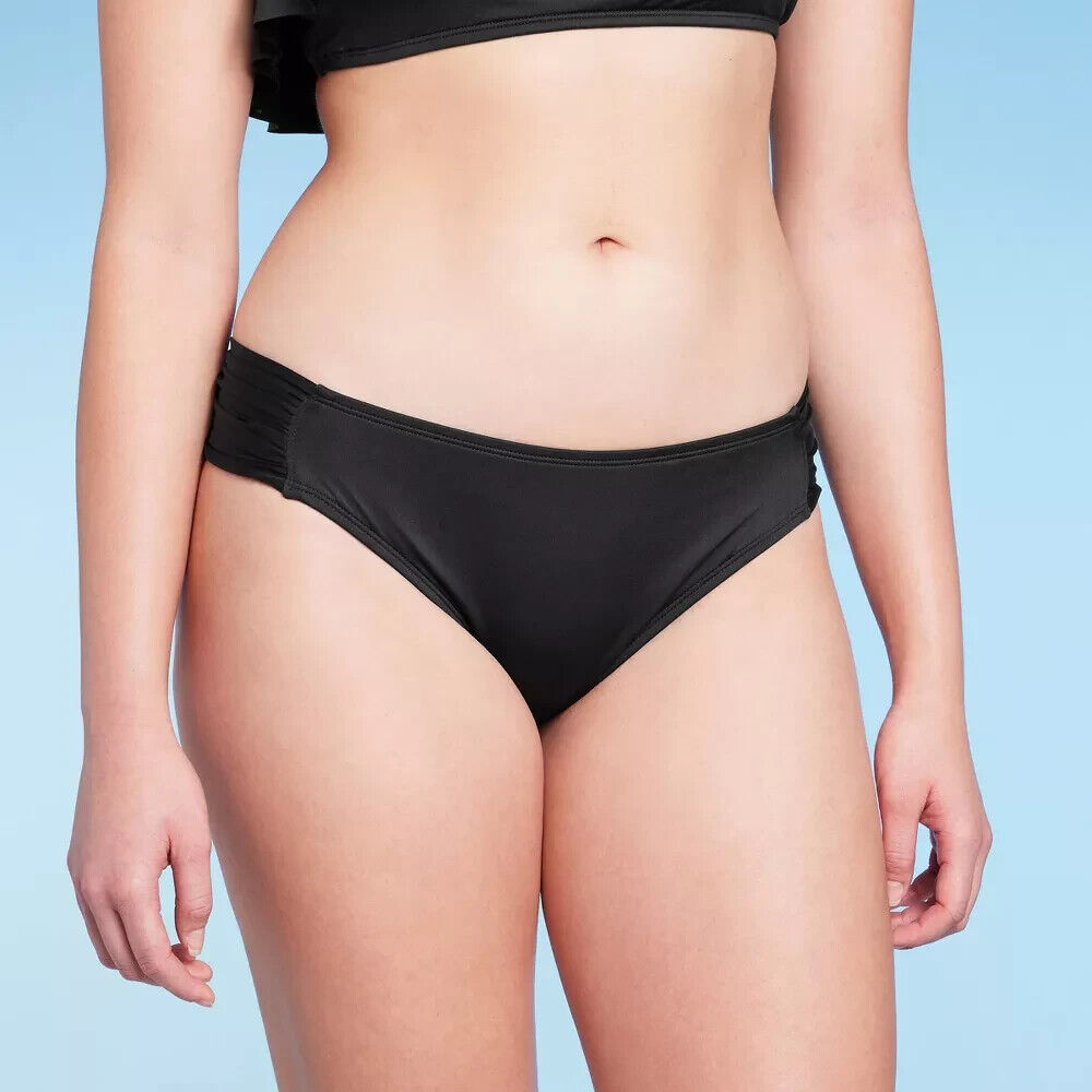 Women's Side Tab Medium Coverage Hipster Bikini Bottom  Kona Sol Black S