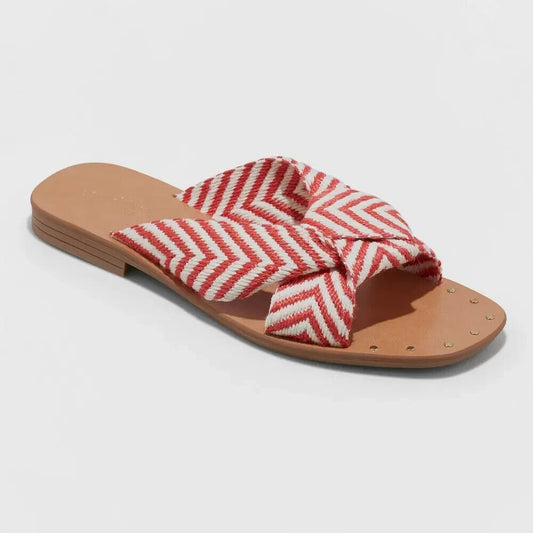 Women's Louise Chevron Print Knotted Slide Sandals - Universal Thread Red 8.5