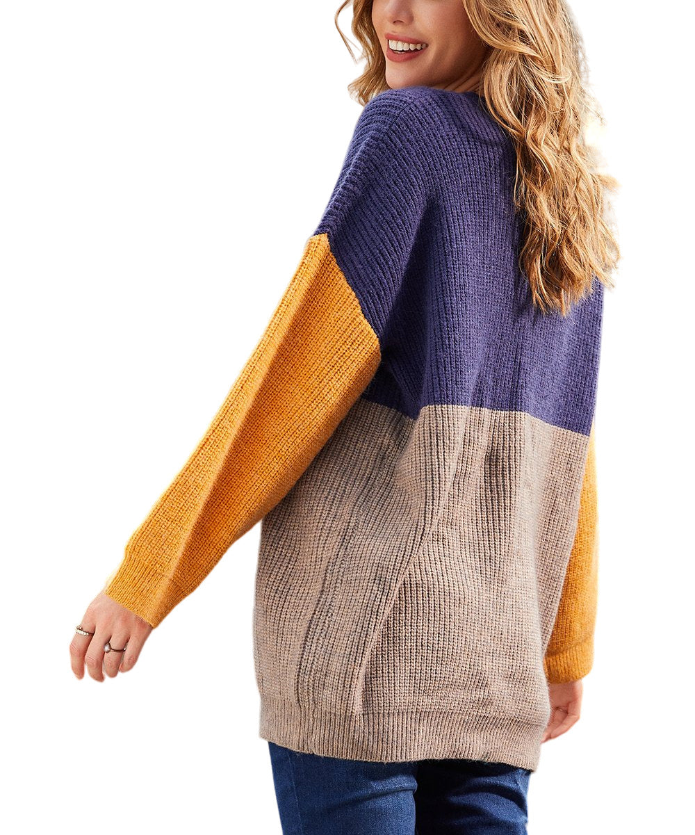 Suzanne Betro Weekend Navy&Gray Multicolor Color Block Pullover Sweater SizeL/XL