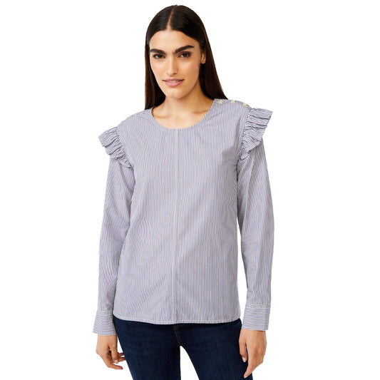 Free Assembly Women's Button Shoulder Blouse with Long Sleeves S