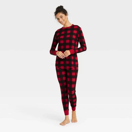 Women's Thermal Pajama Set - Stars Above Plaid Red XXL