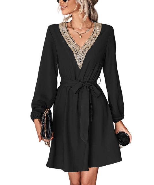 Amasoo Black Lace Trim V Neck Dress Size S