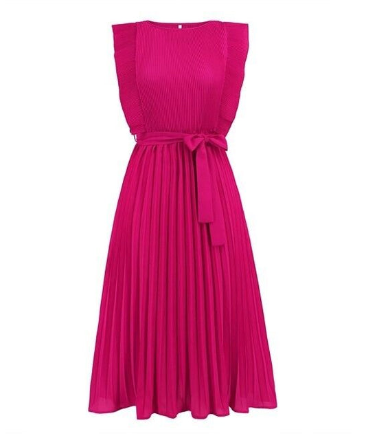 C.CLINE Rose Red Pleated Flutter-Sleeve Midi Dress Women & Plus Size XL