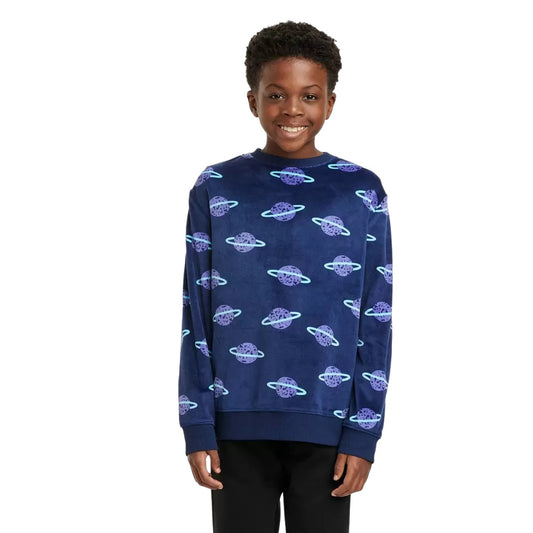 Boys Microfleece Space Print Crewneck Sweatshirt Cat & Jack Navy Size S