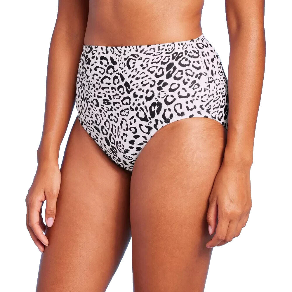 Women's Neutral Leopard Print High Waist Full Coverage Bikini Bottom S