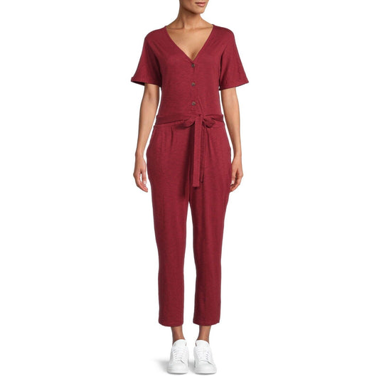 Time and Tru Women's Short Sleeve Knit Jumpsuit with Belt XS
