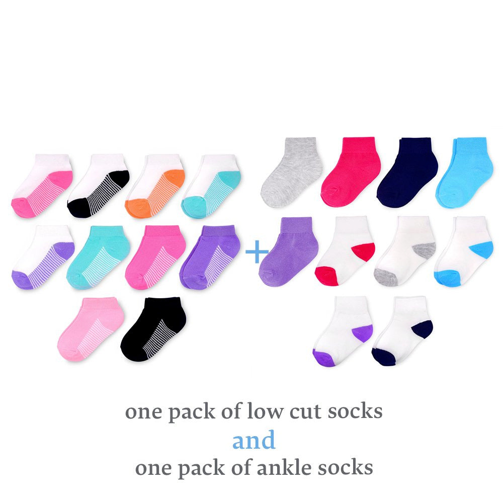 Fruit of the Loom Baby and Toddler Girl Low Cut and Ankle Socks 20-Pack S: 6M-5T