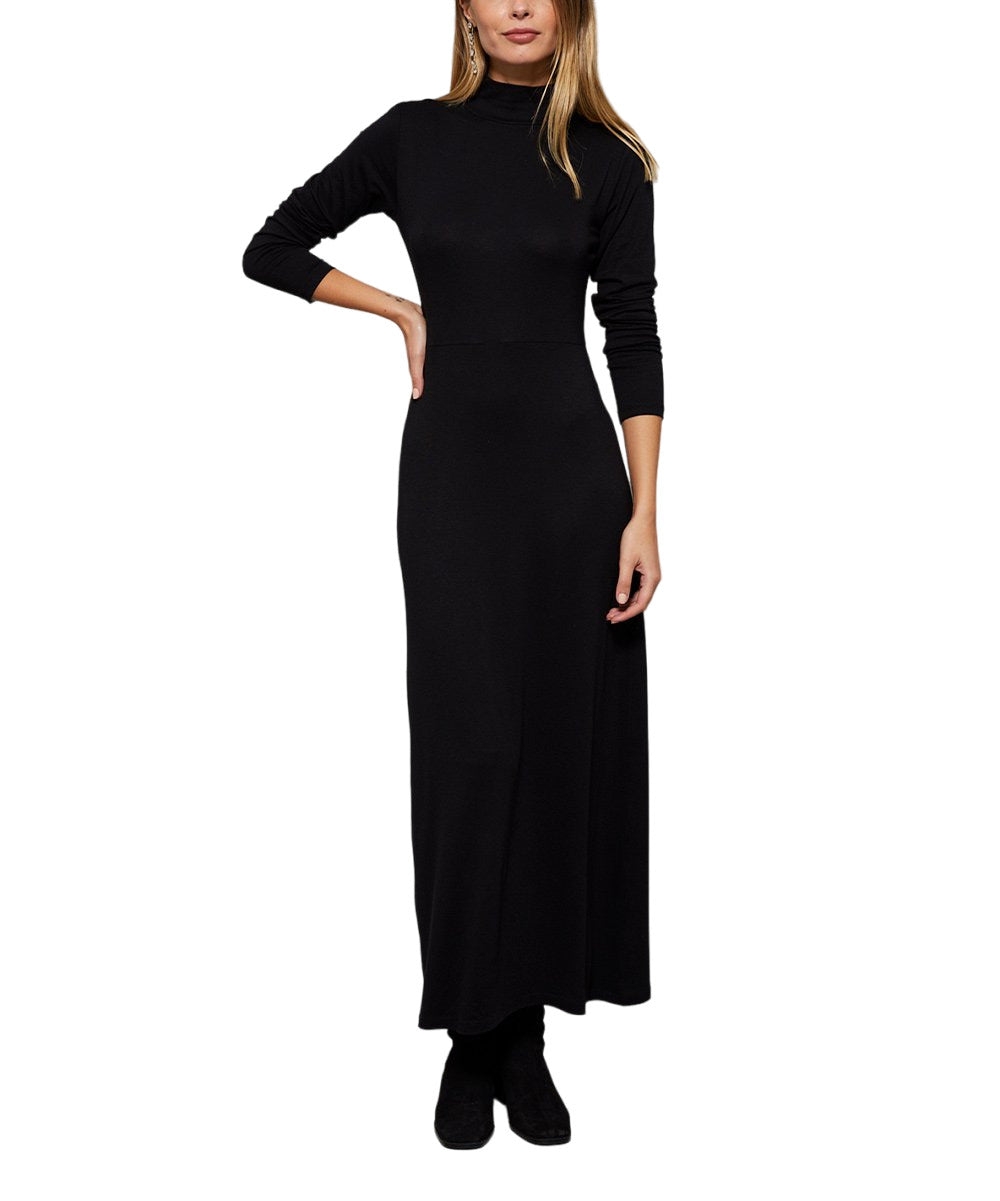 Milan Kiss Black Long-Sleeve Mock Neck Maxi Dress - Women Size L