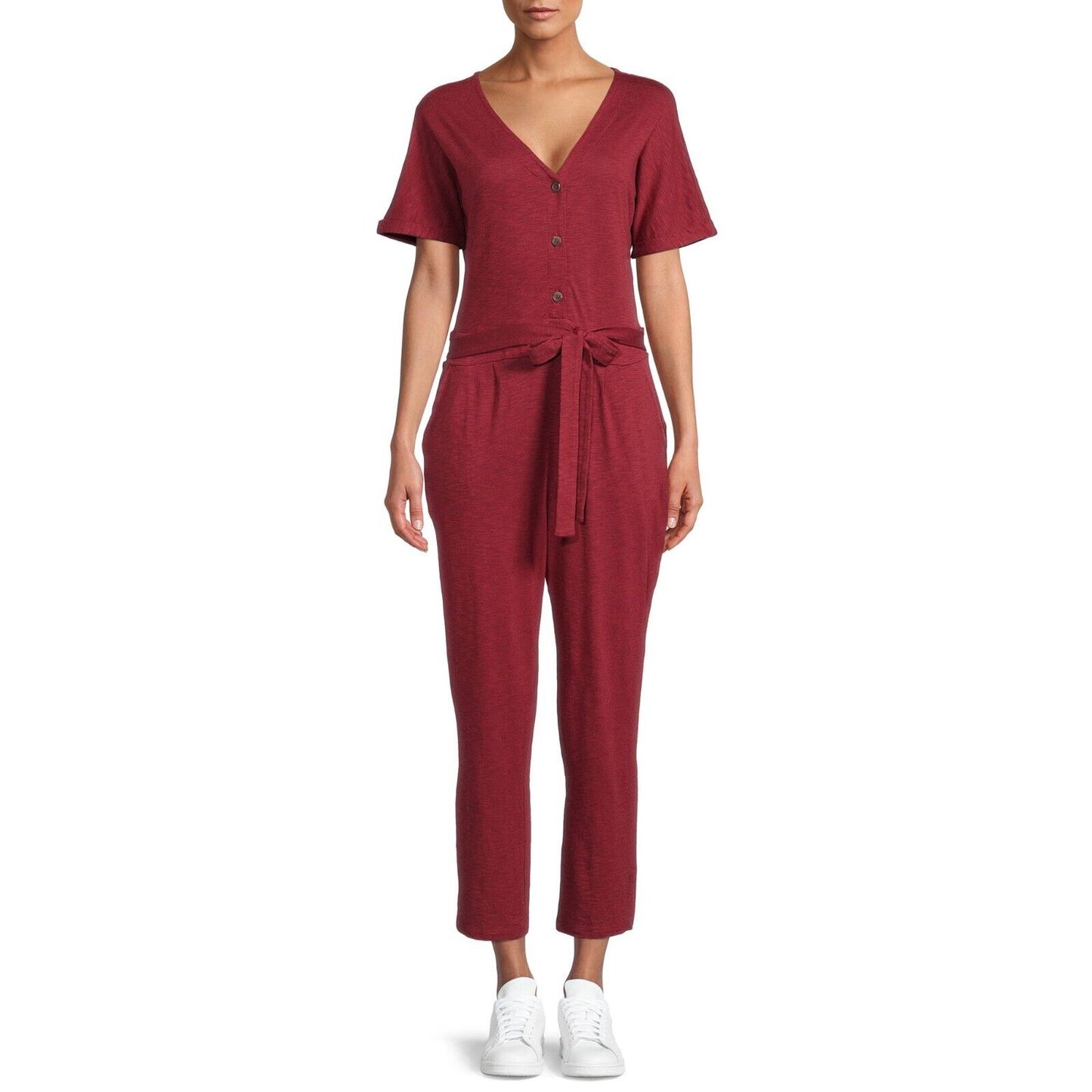 Time and Tru Women's Short Sleeve Knit Jumpsuit with Belt XS