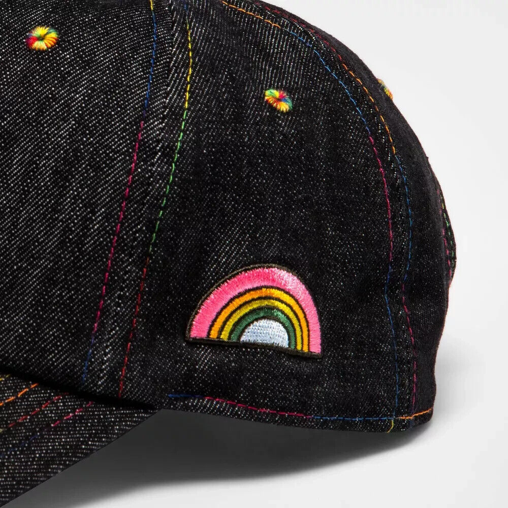 Pride Embroidered Rainbow Baseball Cap Black