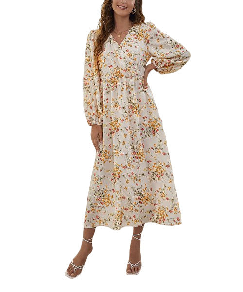 Enno Apricot Floral V-Neck Maxi Dress Size XL