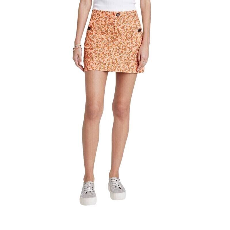 Women's High Rise Chino Mini Skirt Wild Fable Rust Floral 4 Red Floral