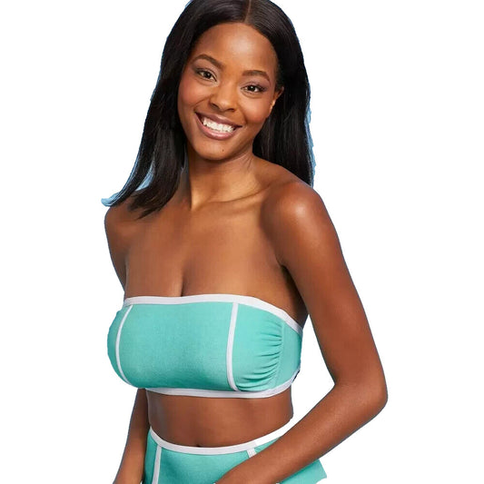 Womens Terry Textured Solid Bandeau with Binding Bikini Top Kona Sol Turquois M