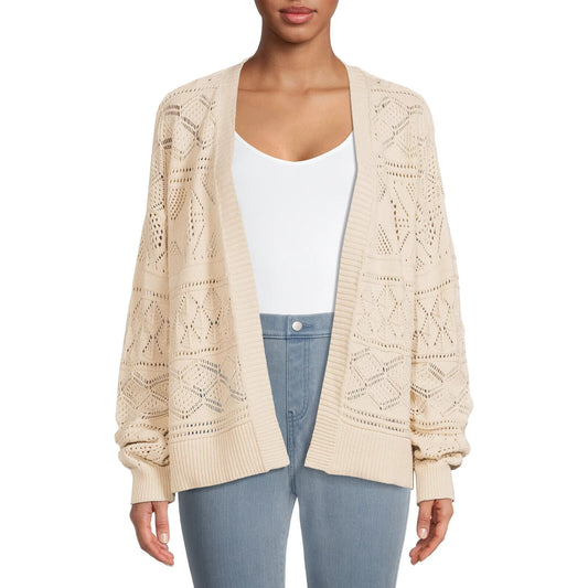 Time and Tru Women's Pointelle Cardigan with Long Sleeves Size M