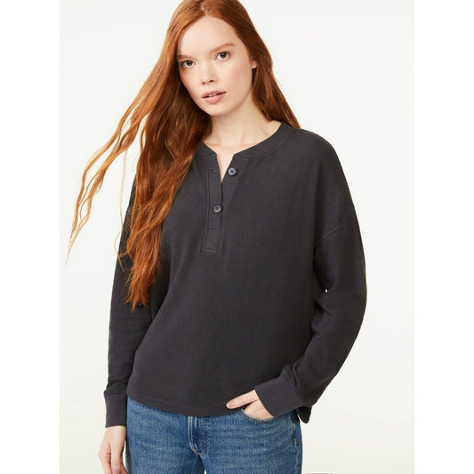 Free Assembly Women's Henley Top with Long Sleeves, Clothing Size:S