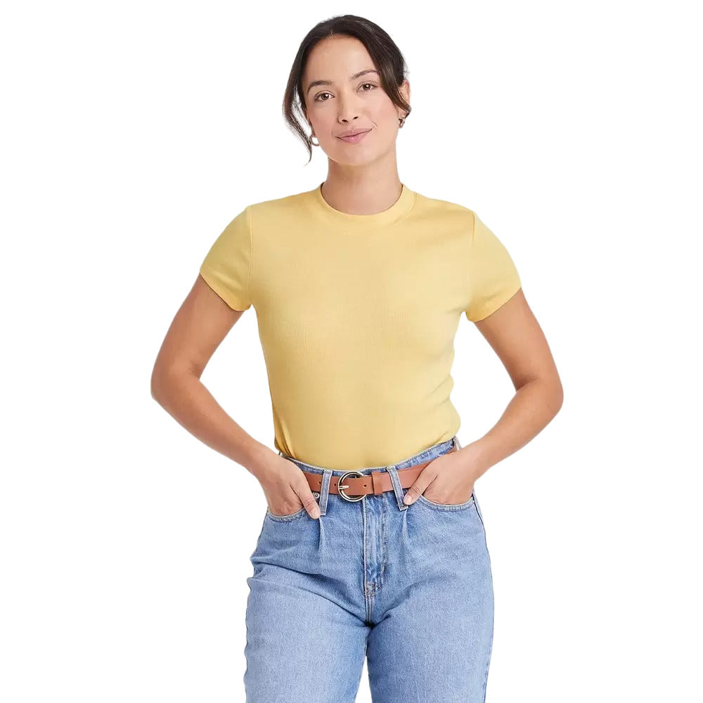 Women's Ribbed Bodysuit A New Day Yellow S