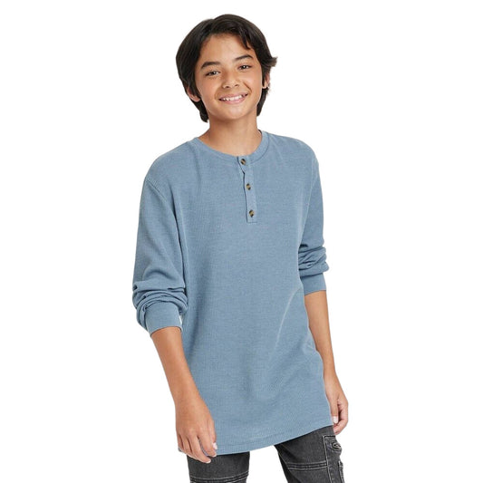 Boys Long Sleeve Washed Thermal Henley T-Shirt - art class Blue Size XL