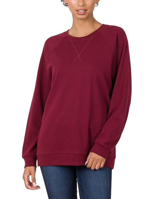 Zenana Dark Burgundy Raglan Sweatshirt Size S