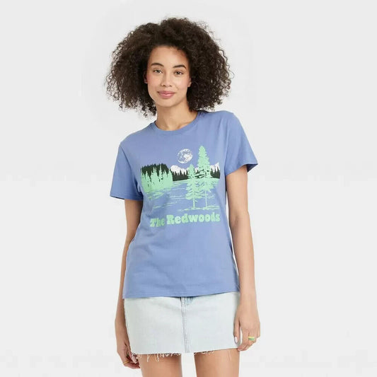 Women's The Redwoods Short Sleeve Graphic Boyfriend T-Shirt - Blue XS