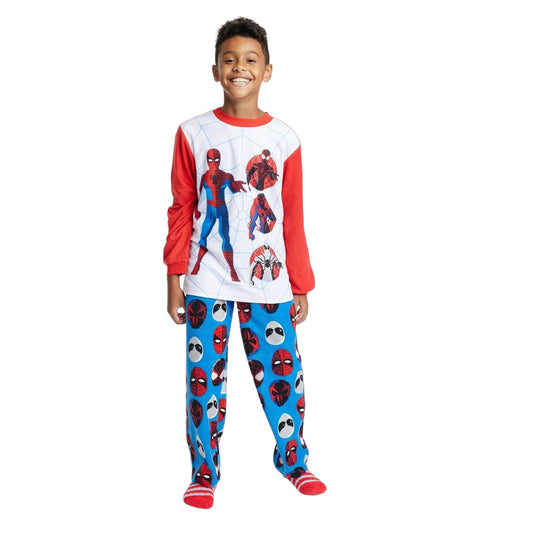 Boys Marvel Spider Man Pajama Set with Cozy Socks Gray Size L