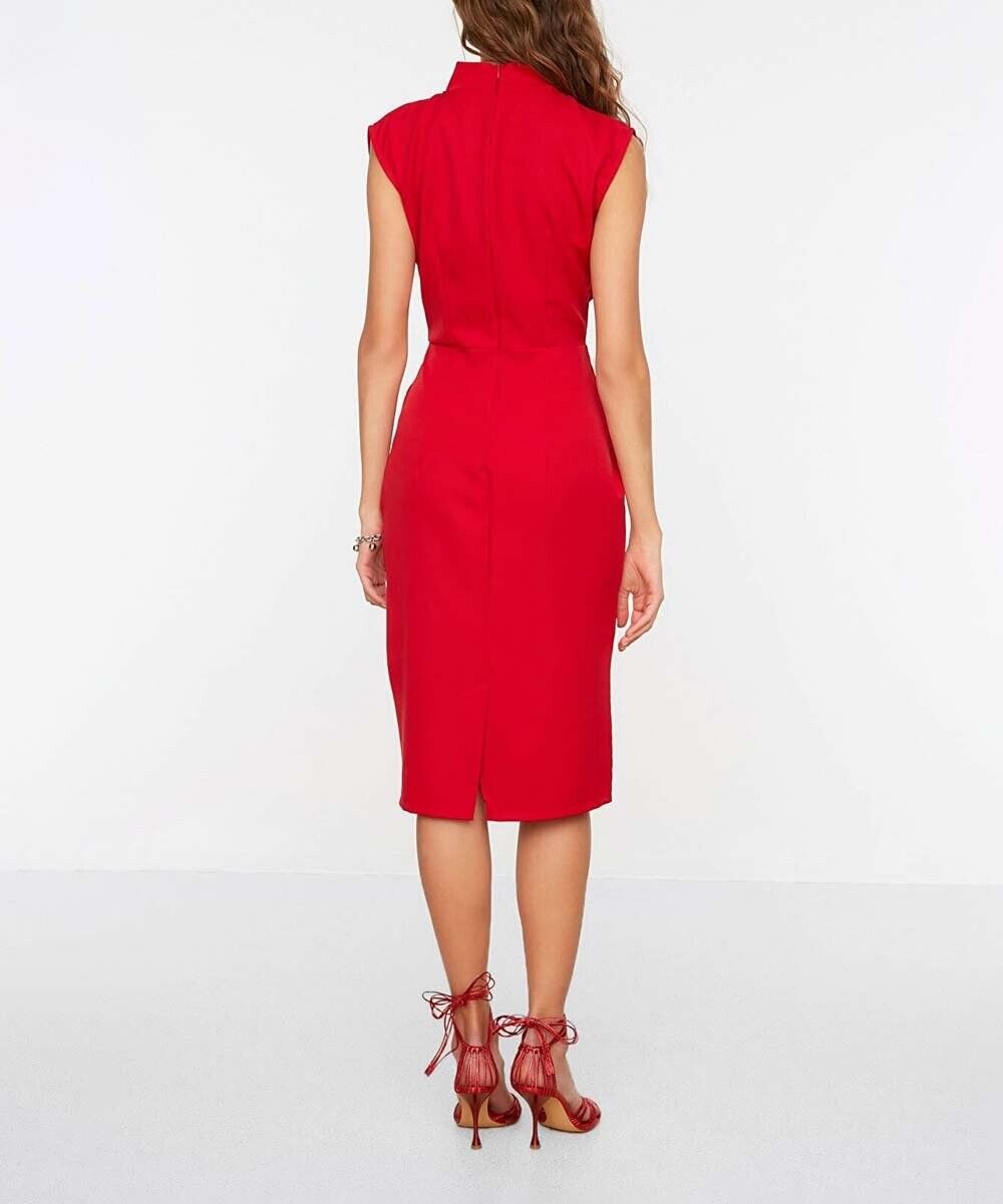 Trendyol Red Draped Mock-Neck A-Line Dress - Women Size 36