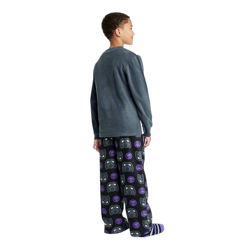 Boys Marvel Black Panther Pajama Set with Cozy Socks Gray Size S