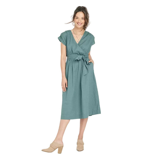 Women's Short Sleeve Wrap Dress Universal Thread Teal Blue XS