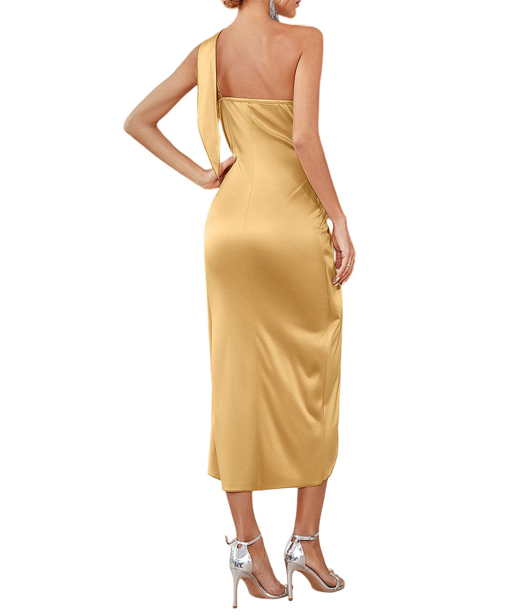 Elings Gold Tie-Front Asymmetrical Hi-Low Dress Size M