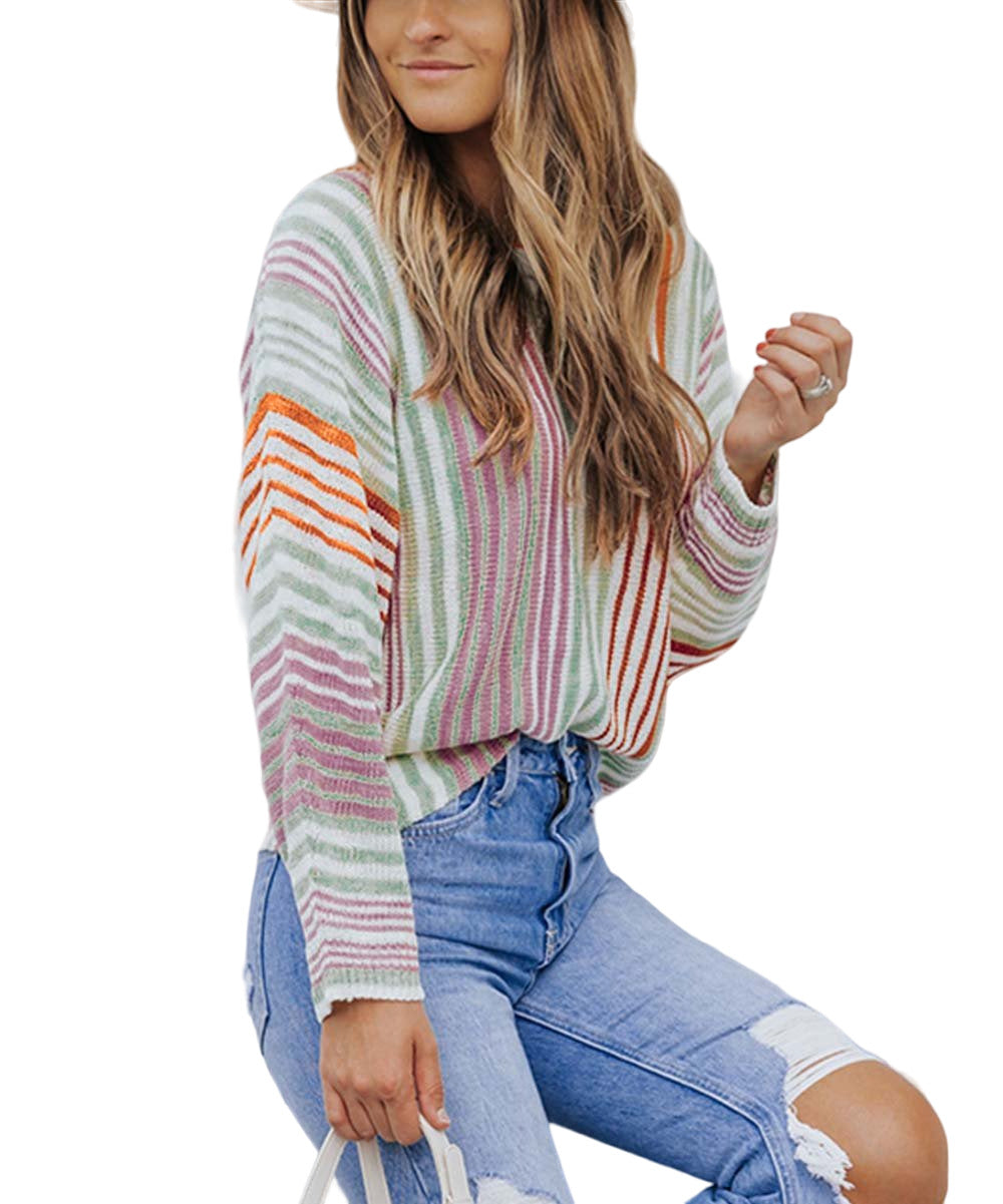 Zesica Aqua Multicolor Stripe Crewneck Pullover Size L
