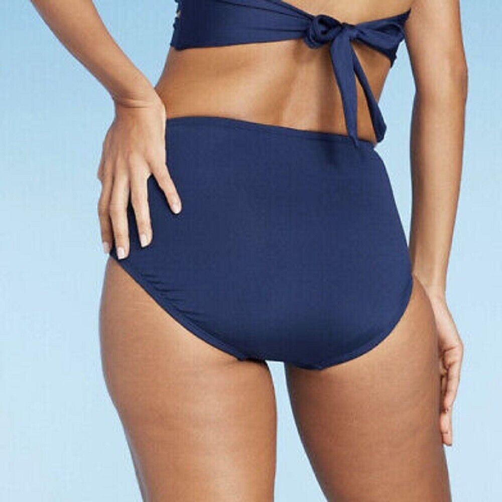 Women's Shirred High Waist High Coverage Bikini Bottom  Kona Sol Oxford Blue S