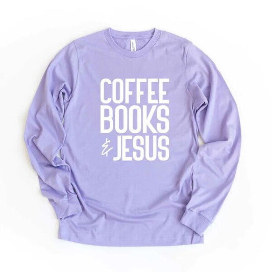Coffee Books Jesus Long Sleeve Graphic T-Shirt Size Medium