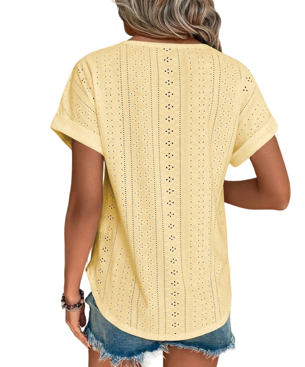 Camisa Yellow Eyelet Crewneck Top Size XXL