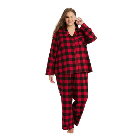 Women's Holiday Buffalo Check Plaid Flannel Matching Family Pajama Set  1x