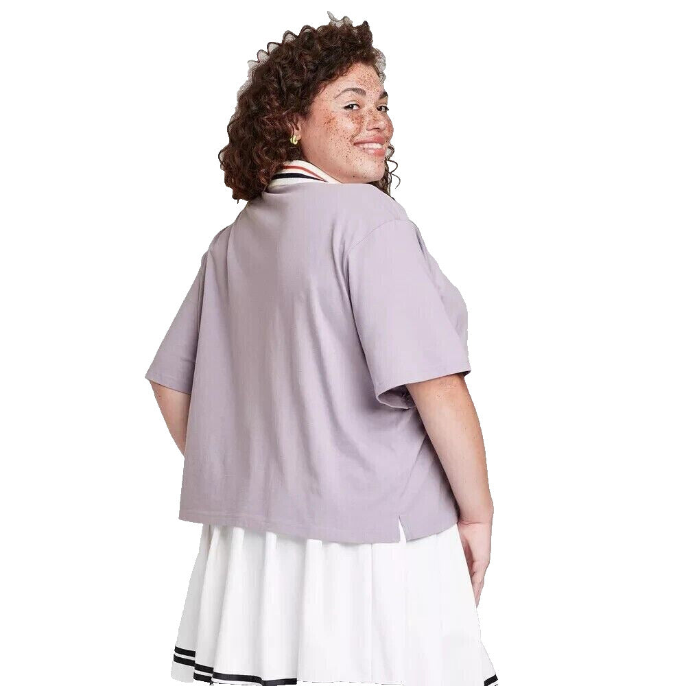 Women's Plus Size Short Sleeve Rugby Shirt  Wild Fable Purple 1X