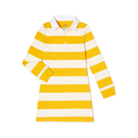 Wonder Nation Girls’ Rugby Dress with Long Sleeves, Sizes 10/12 Plus
